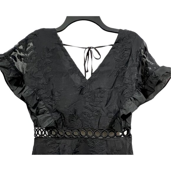 The Clothing Company Embroidered Floral Black Dress‎ V-Neck Flutter S/S Large - Picture 2 of 12